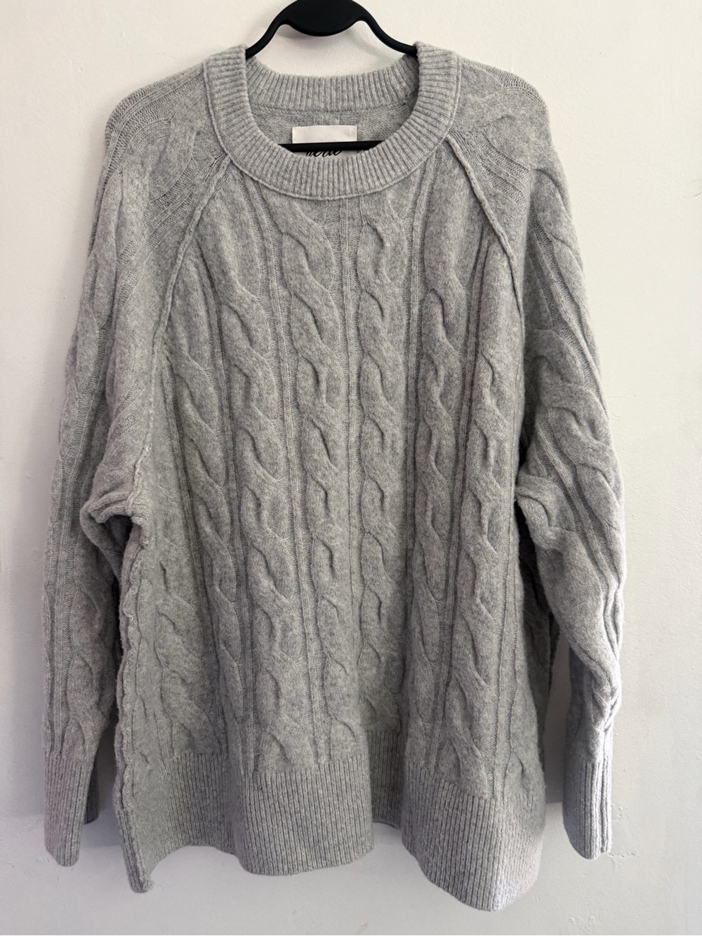 NWT Aerie Cable Knit Oversized Sweater Gray Crewneck Women’s XL